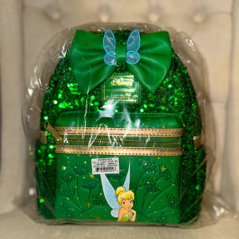 Loungefly Sequin Tinkerbell Green Mini Backpack Exclusive NWT‎
